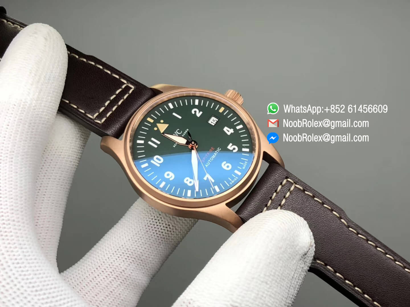 Pilot's Watch Automatic Spitfire Automatic Bronze IW326802 Green Dial on Brown Leather Strap A2824 XF Best Clone Quality