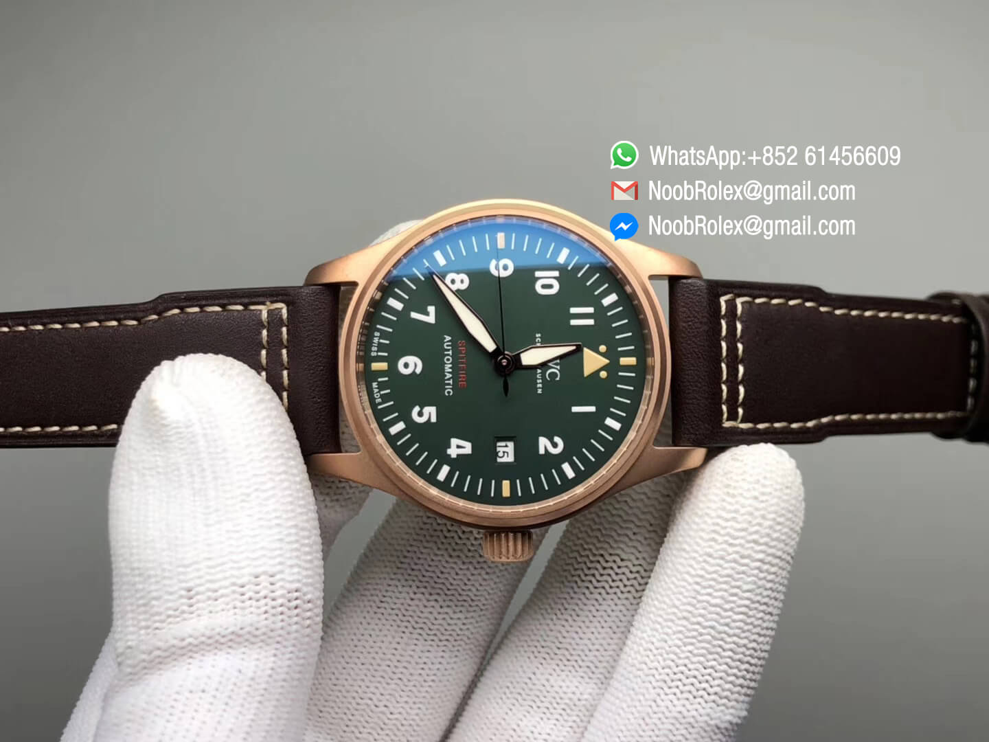 Pilot's Watch Automatic Spitfire Automatic Bronze IW326802 Green Dial on Brown Leather Strap A2824 XF Best Clone Quality
