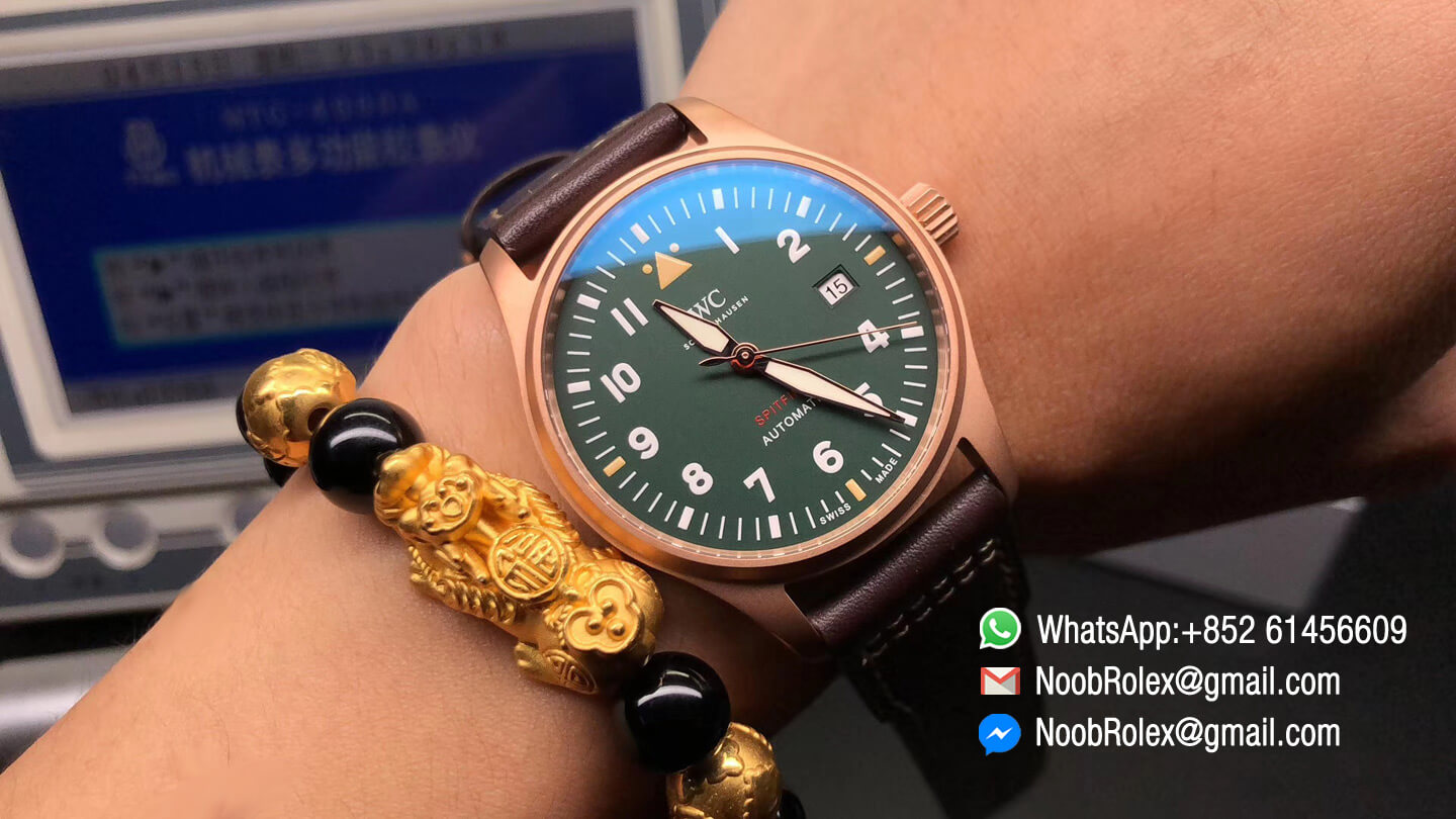 Pilot's Watch Automatic Spitfire Automatic Bronze IW326802 Green Dial on Brown Leather Strap A2824 XF Best Clone Quality
