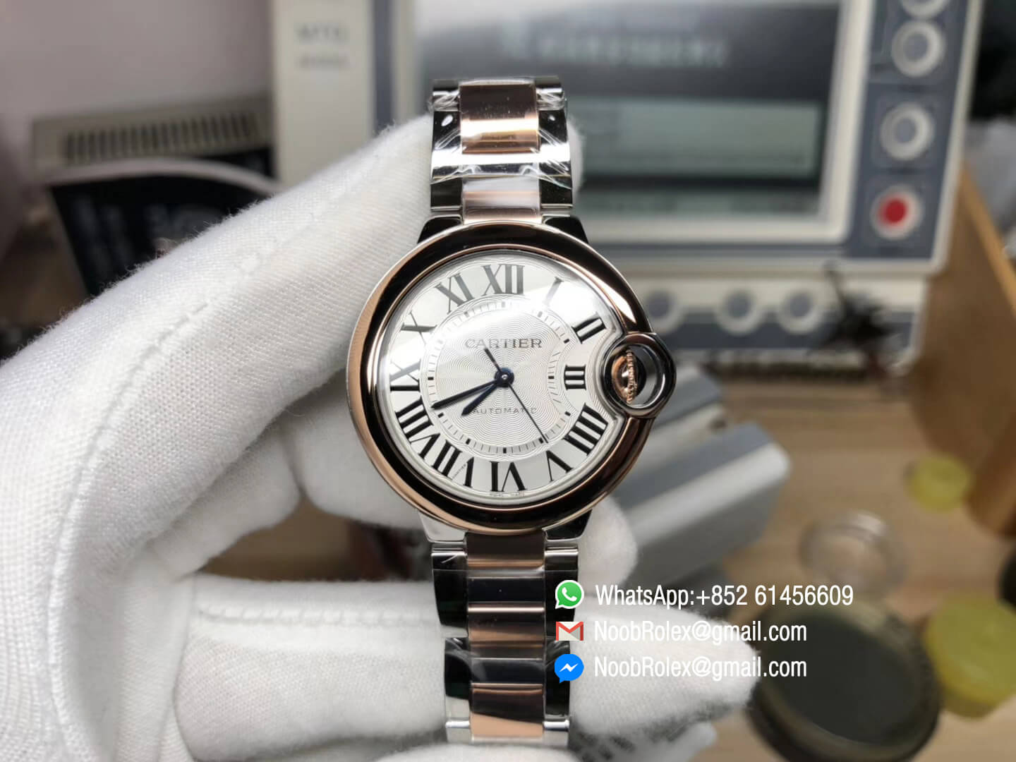 Ballon Bleu 33mm Ladies Watch Steel & Rose Gold Case White Textured Dial on Steel & Rose Gold Bracelet with SEIKO NH05A HBBV6 V6F 1:1 Best Quality