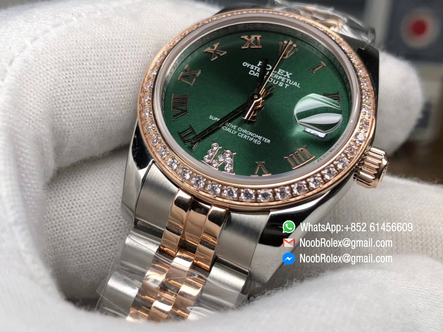 Rolex DateJust 36 Steel & Rose Gold 126283 Green Dial Diamond Bezel Roman Markers A2824 Best Edition