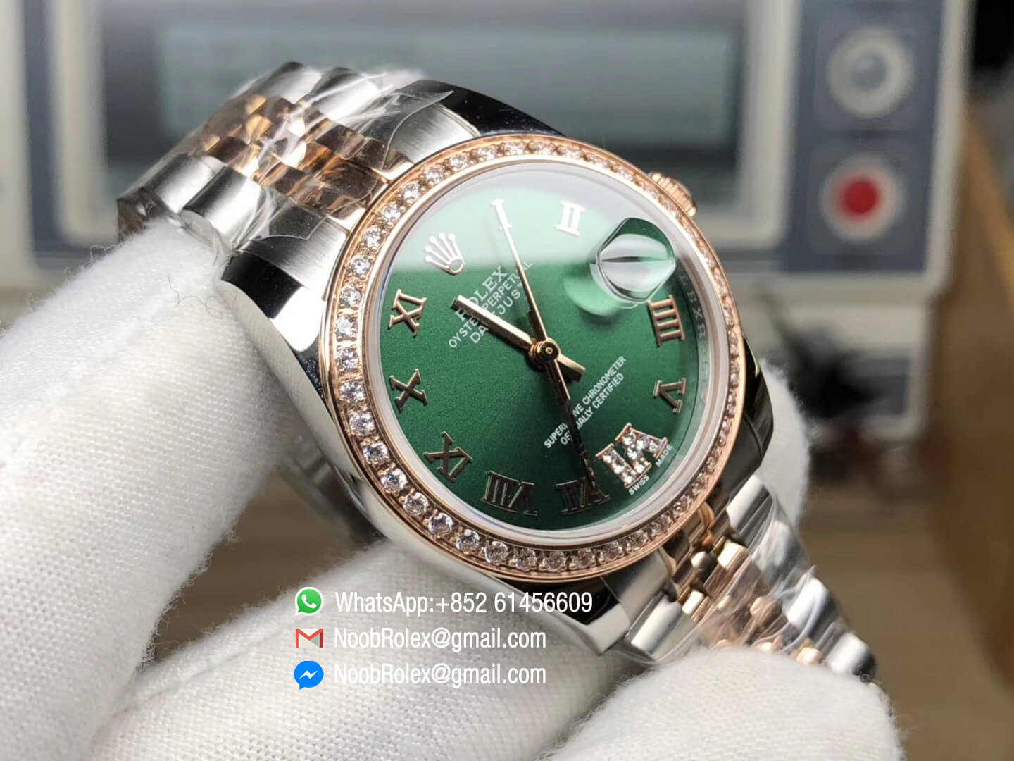 Rolex DateJust 36 Steel & Rose Gold 126283 Green Dial Diamond Bezel Roman Markers A2824 Best Edition