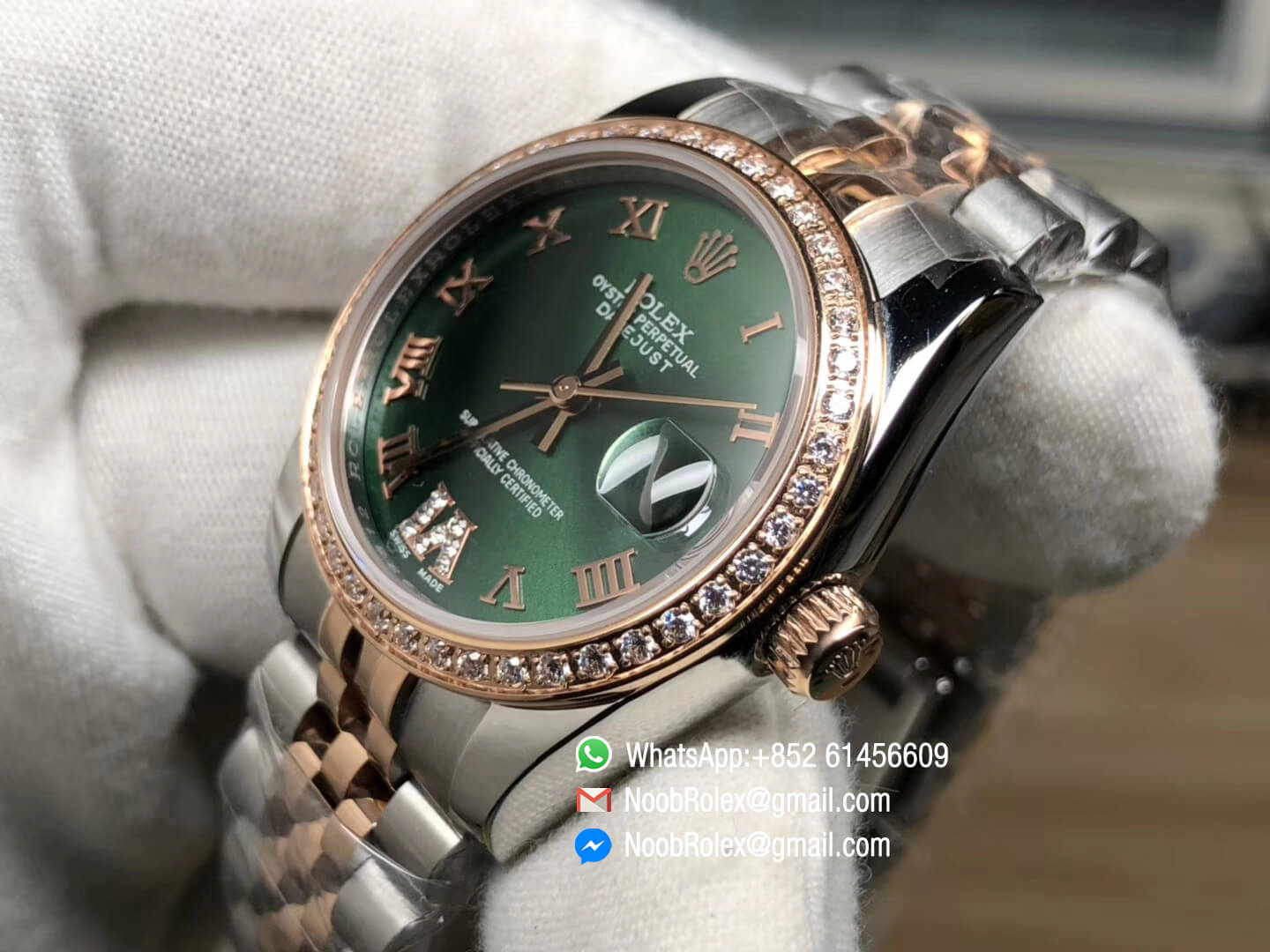 Rolex DateJust 36 Steel & Rose Gold 126283 Green Dial Diamond Bezel Roman Markers A2824 Best Edition