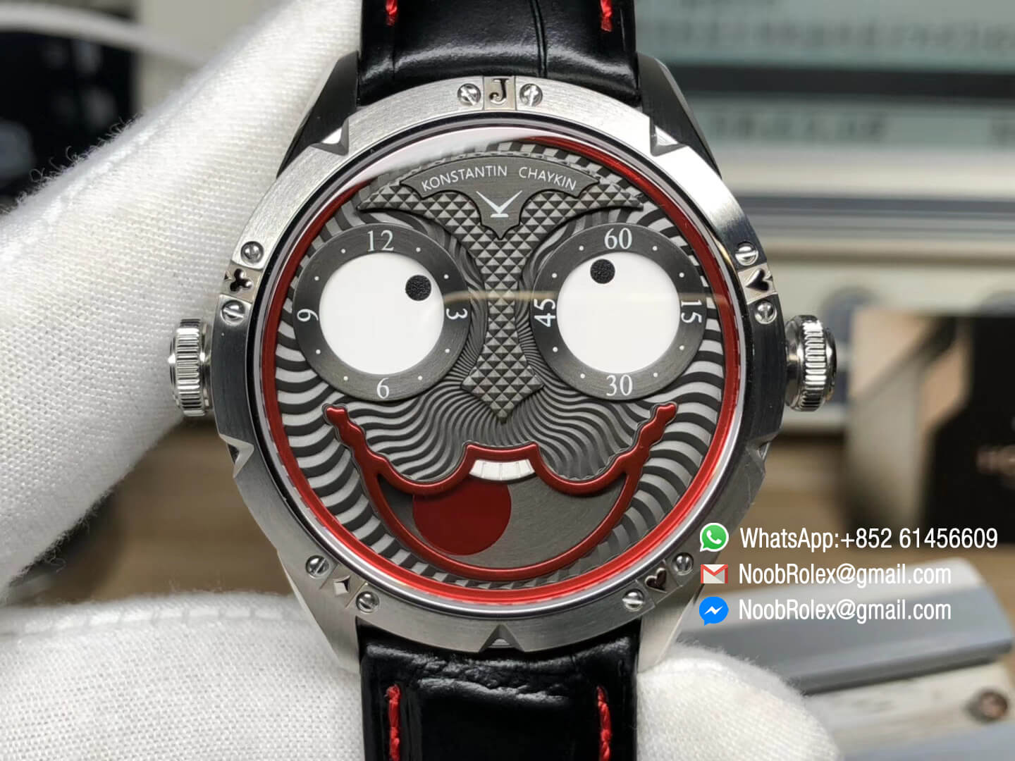 Konstantin Chaykin Joker Stainless Steel Case Gray Joker Dial Red Inner Bezel on Black Leather Strap Super Clone NH35A Movement