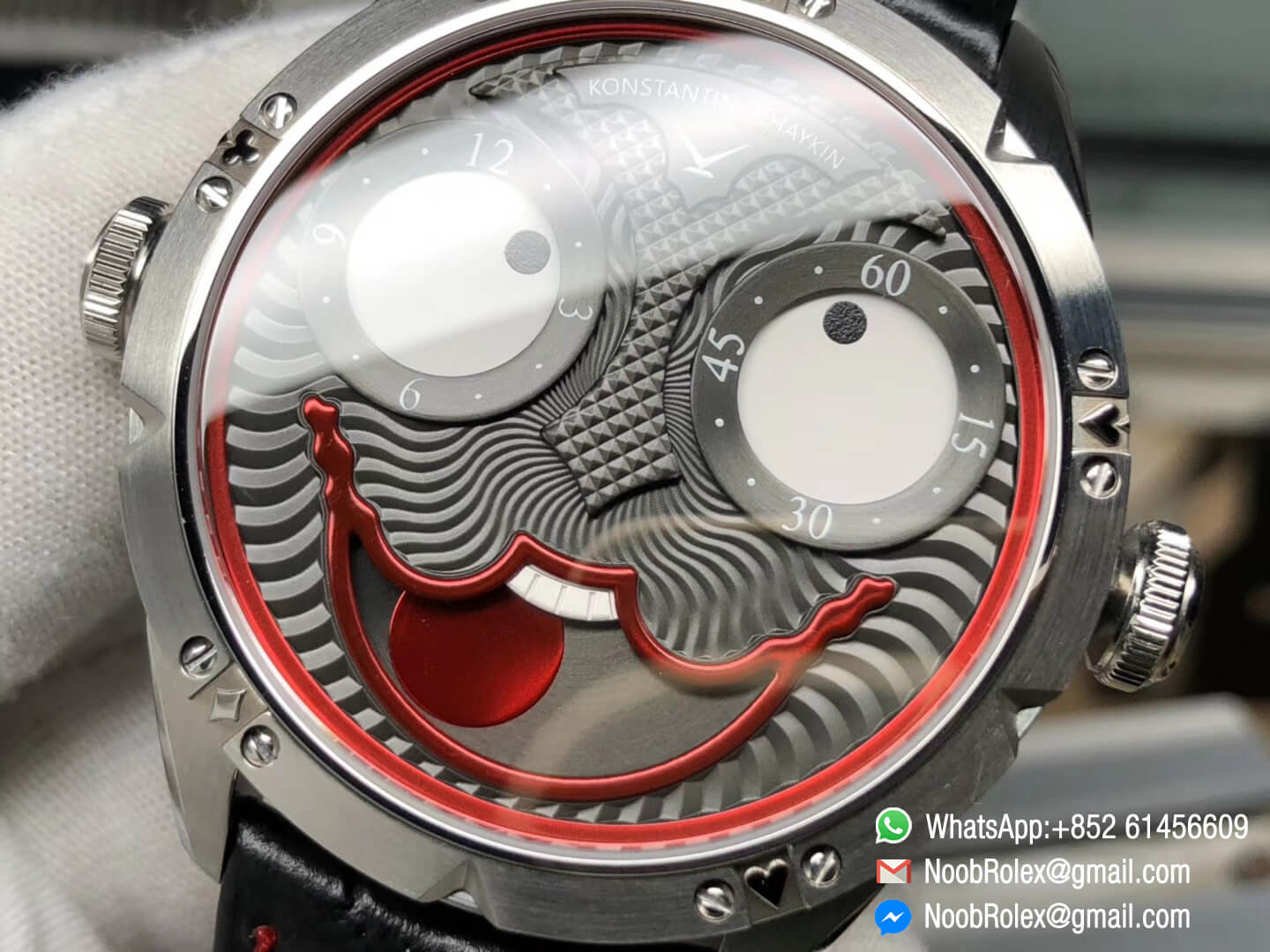 Konstantin Chaykin Joker Stainless Steel Case Gray Joker Dial Red Inner Bezel on Black Leather Strap Super Clone NH35A Movement