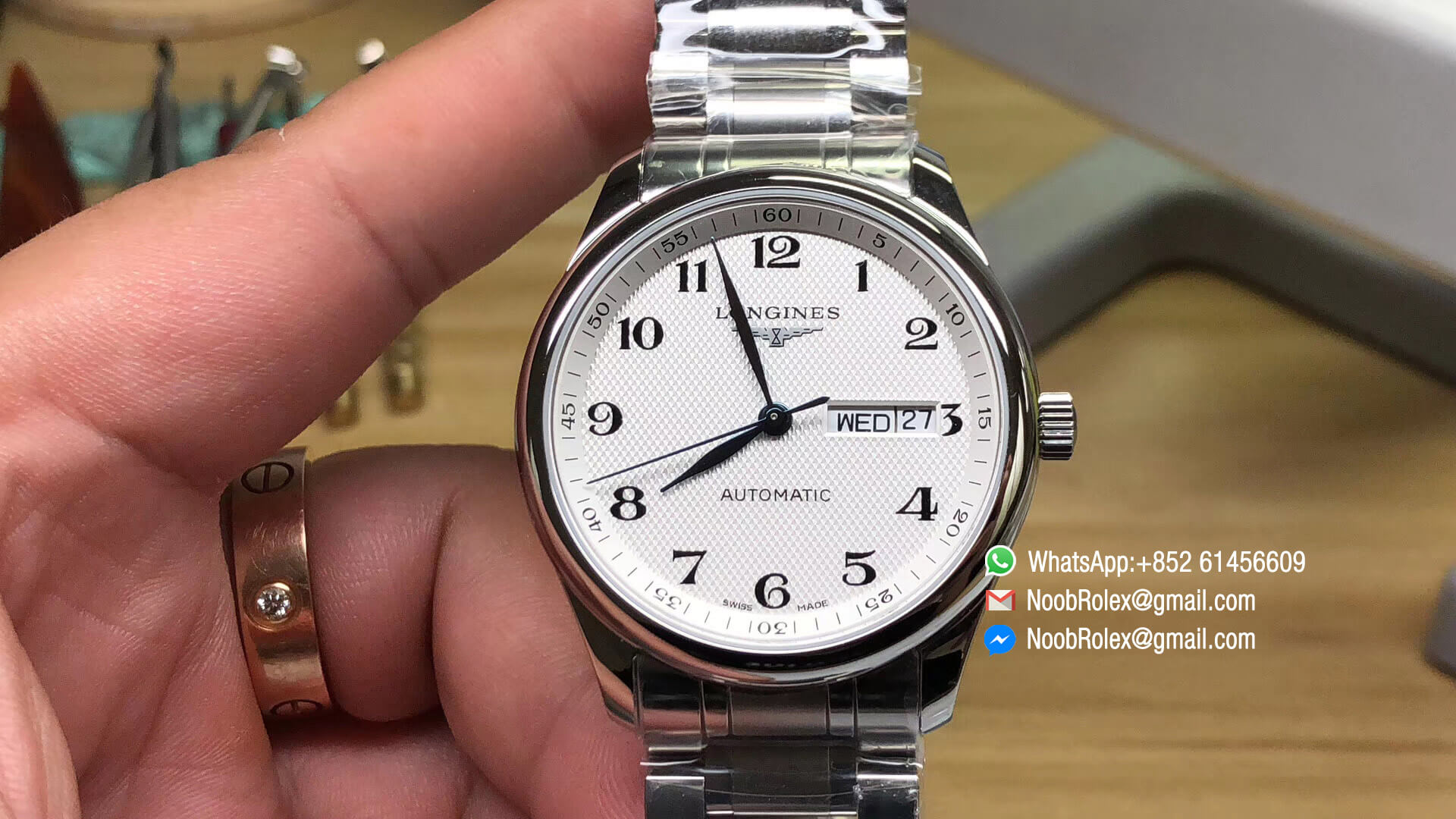 Longines Master Day Date Steel Case White Textured Dial on SS Bracelet A2836 JF 1:1 Best Edition V3