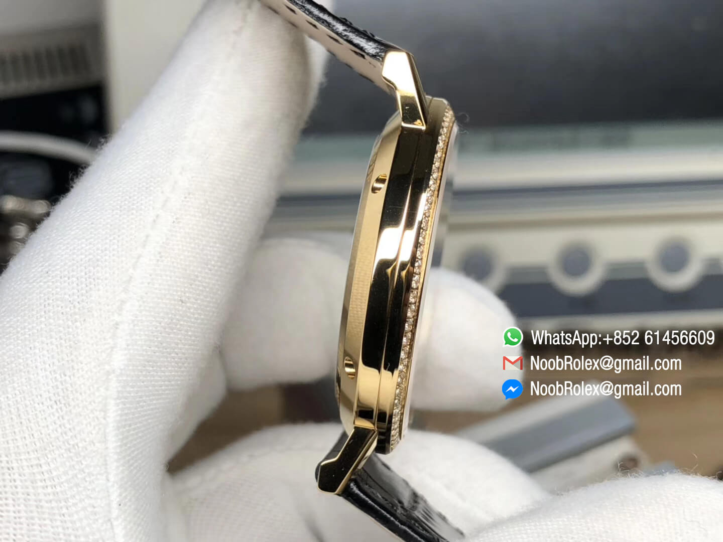 Piaget Altiplano Watch Yello Gold Case Black Dial with Diamonds Bezel on Black Leather Strap MIYOTA 9015 OX Factory 1:1 Best Edition