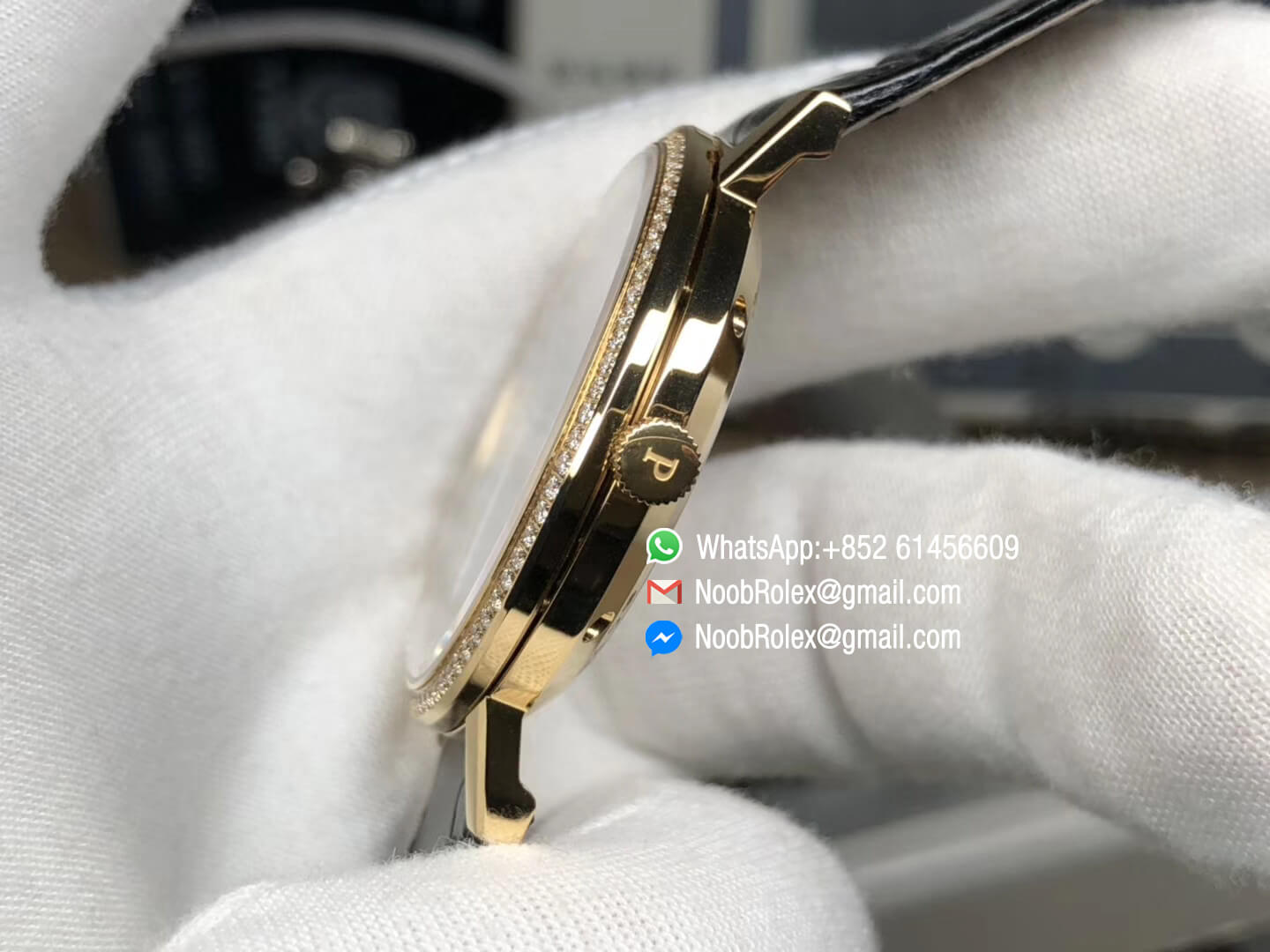 Piaget Altiplano Watch Yello Gold Case Black Dial with Diamonds Bezel on Black Leather Strap MIYOTA 9015 OX Factory 1:1 Best Edition