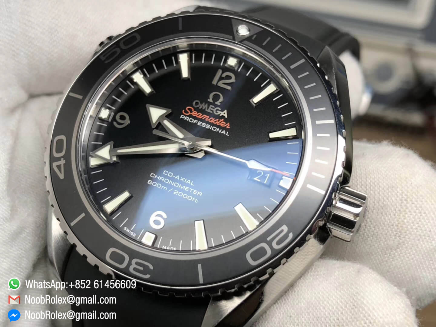 Planet Ocean Professional Seamaster Co-Axial 600m Steel Case 45mm Ceramic Bezel Silver Markers on Rubber Strap A8500 Super Clone VS Factory 1:1 Best Replica Quality