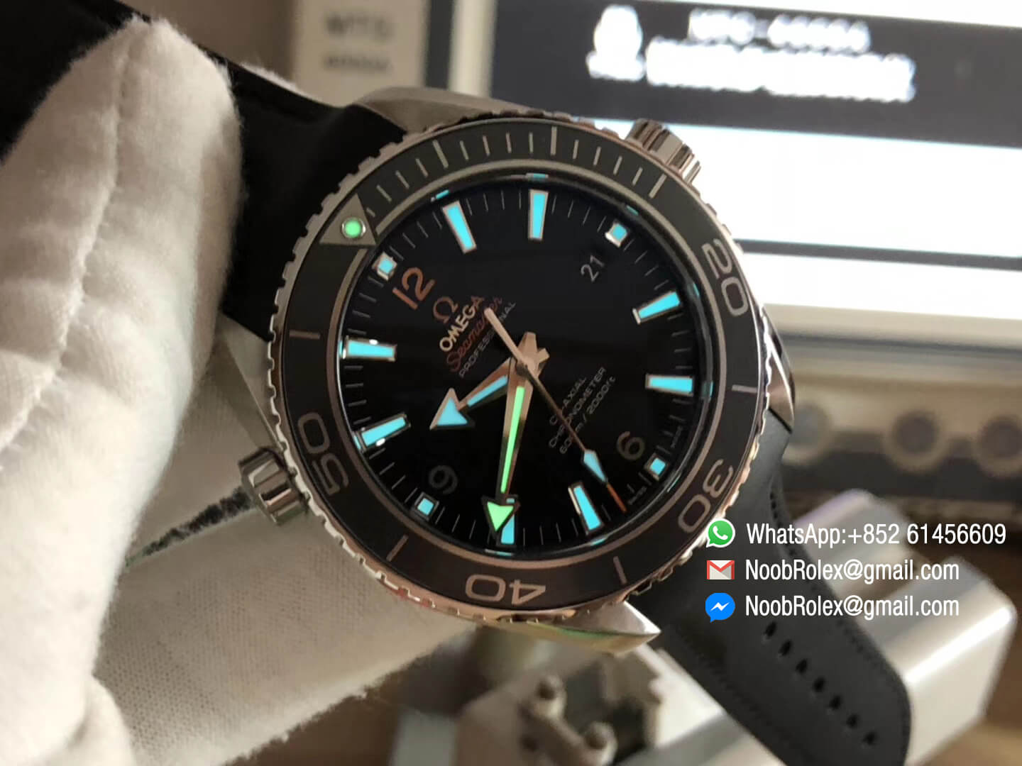Planet Ocean Professional Seamaster Co-Axial 600m Steel Case 45mm Ceramic Bezel Silver Markers on Rubber Strap A8500 Super Clone VS Factory 1:1 Best Replica Quality