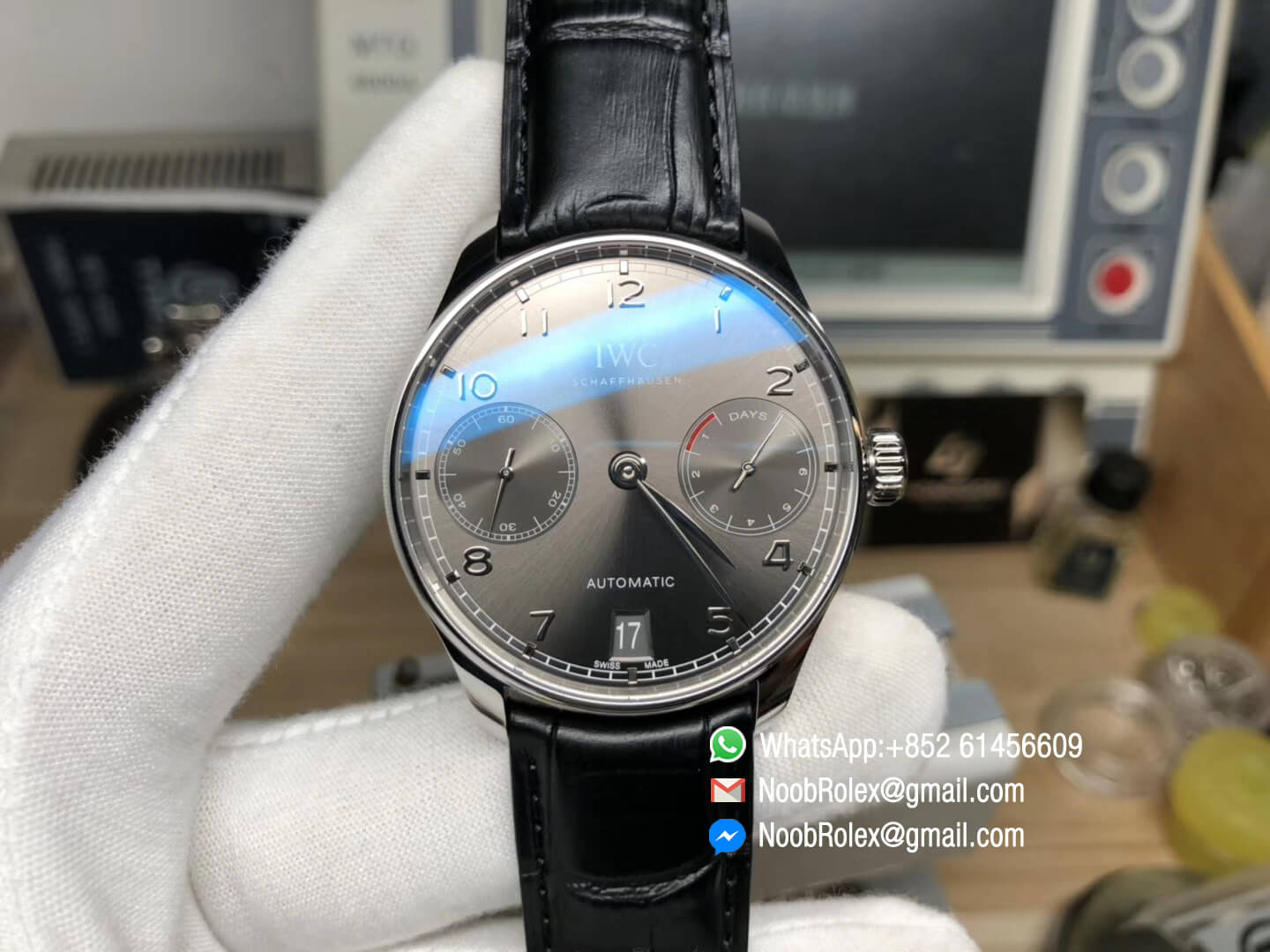 Portuguese Real Power Reserve Watch IW500106 Steel Case Gray Dial on Black Leather Strap A52010 Movement V3 YLF 1:1 Best Edition