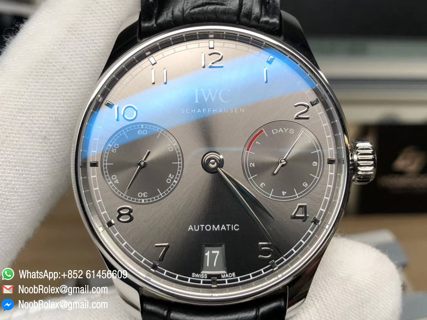 Portuguese Real Power Reserve Watch IW500106 Steel Case Gray Dial on Black Leather Strap A52010 Movement V3 YLF 1:1 Best Edition