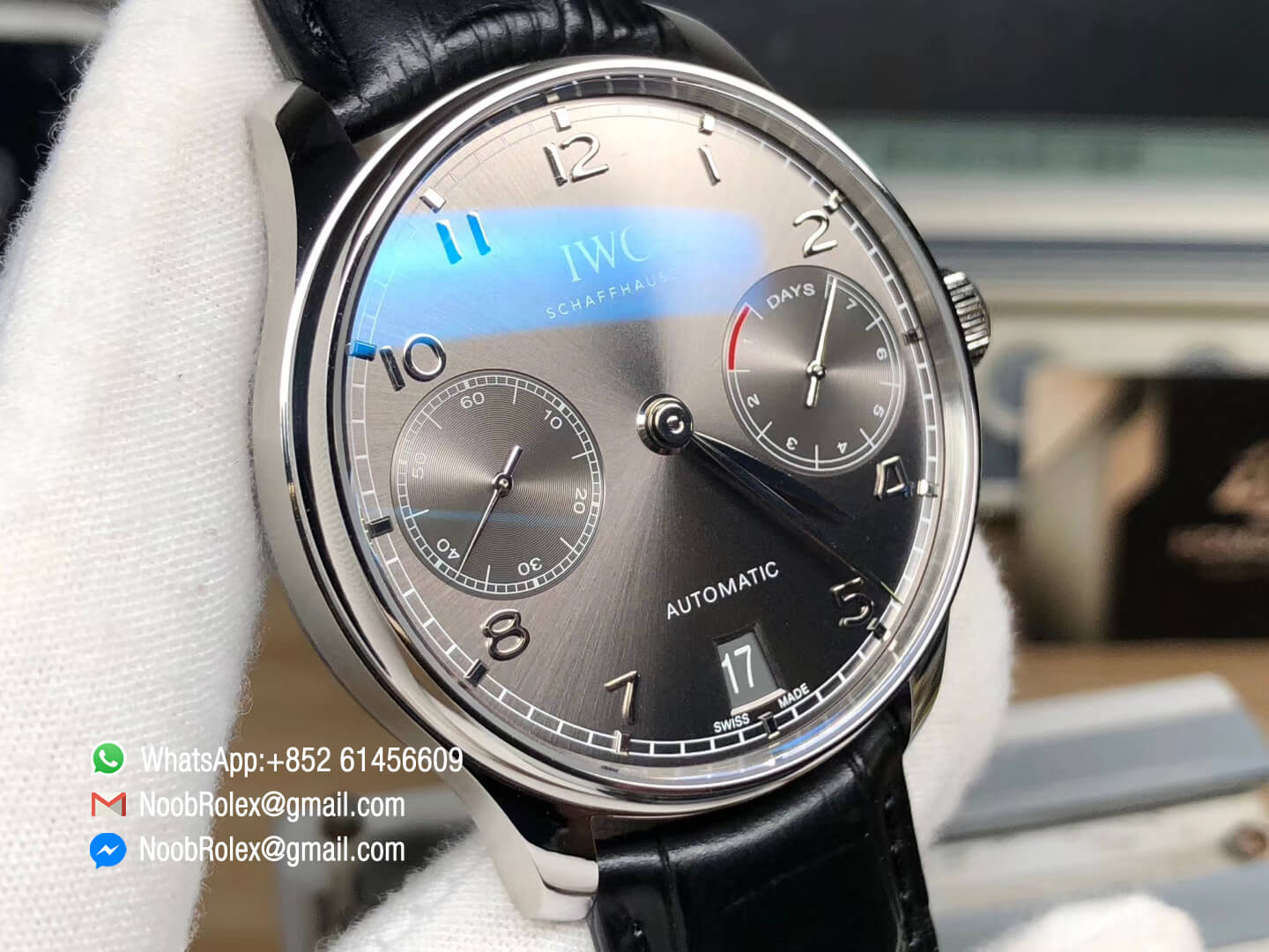 Portuguese Real Power Reserve Watch IW500106 Steel Case Gray Dial on Black Leather Strap A52010 Movement V3 YLF 1:1 Best Edition