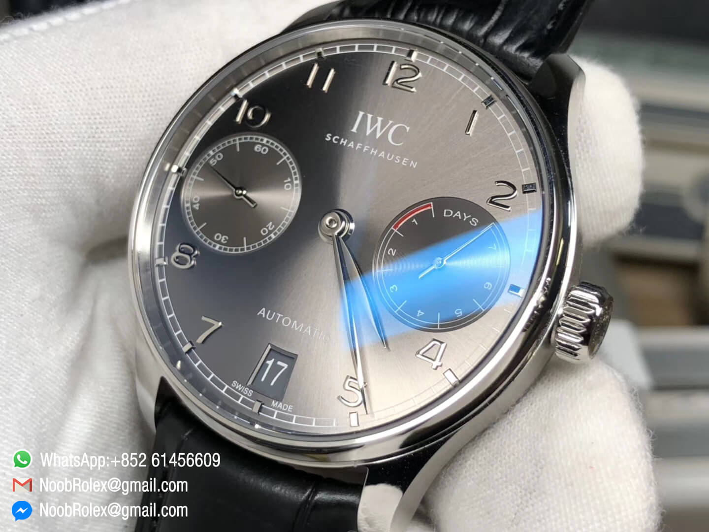 Portuguese Real Power Reserve Watch IW500106 Steel Case Gray Dial on Black Leather Strap A52010 Movement V3 YLF 1:1 Best Edition