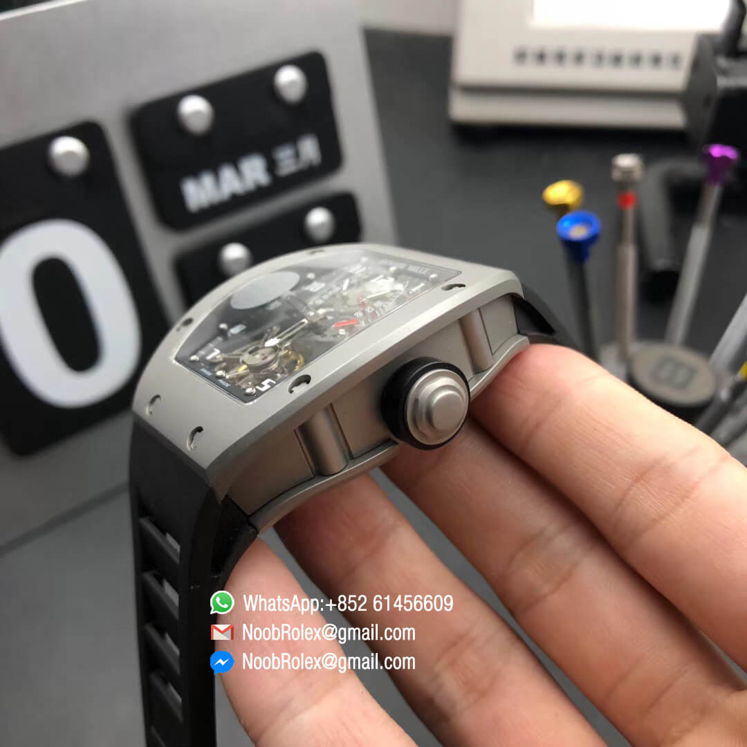 Richard Mille RM001 Tourbillon Sandblasted Steel Case Black Dial on Black Leather Strap JB Factory 1:1 Best Edition