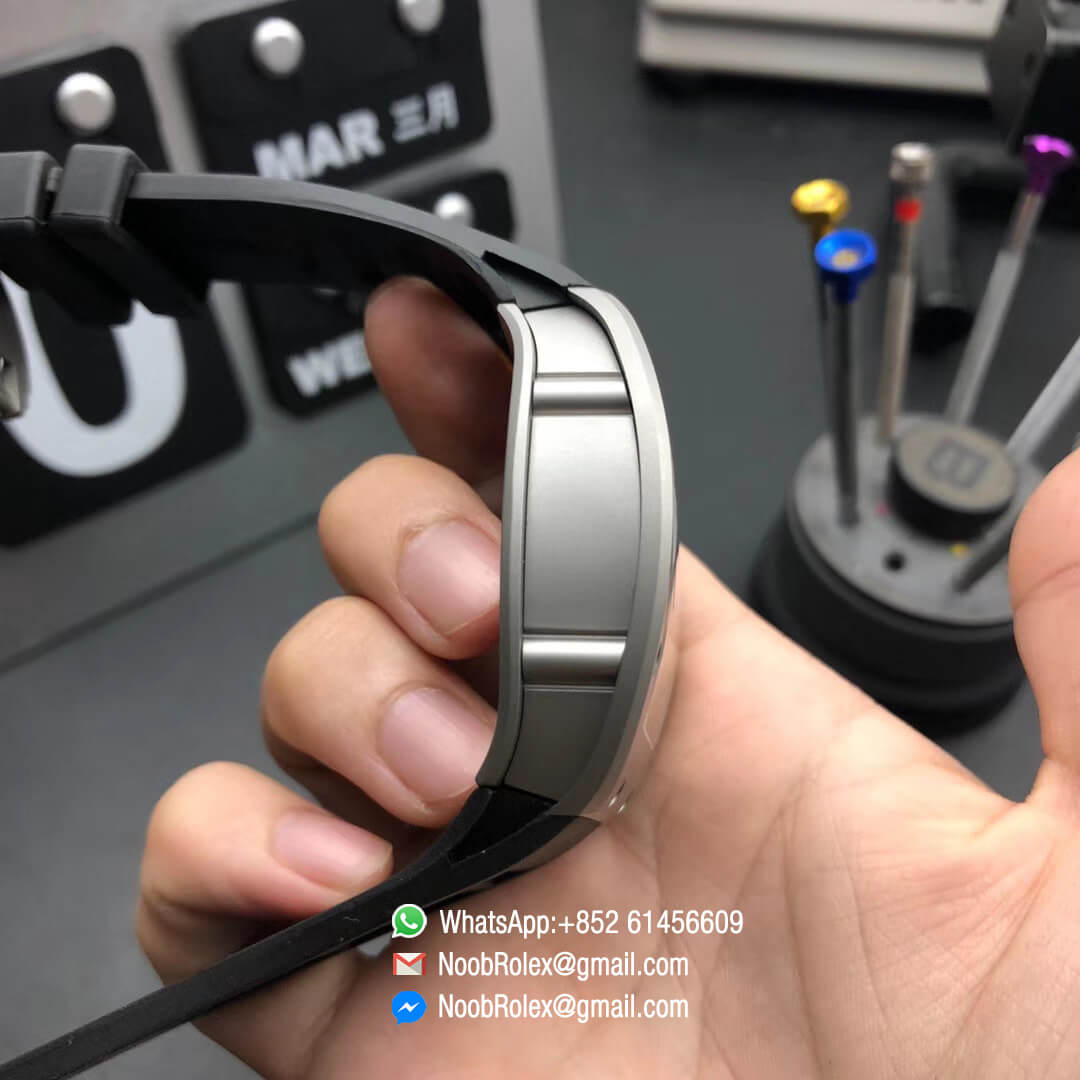 Richard Mille RM001 Tourbillon Sandblasted Steel Case Black Dial on Black Leather Strap JB Factory 1:1 Best Edition