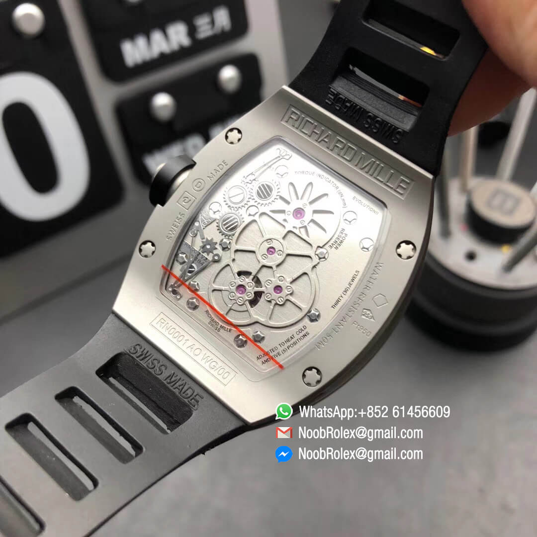 Richard Mille RM001 Tourbillon Sandblasted Steel Case Black Dial on Black Leather Strap JB Factory 1:1 Best Edition