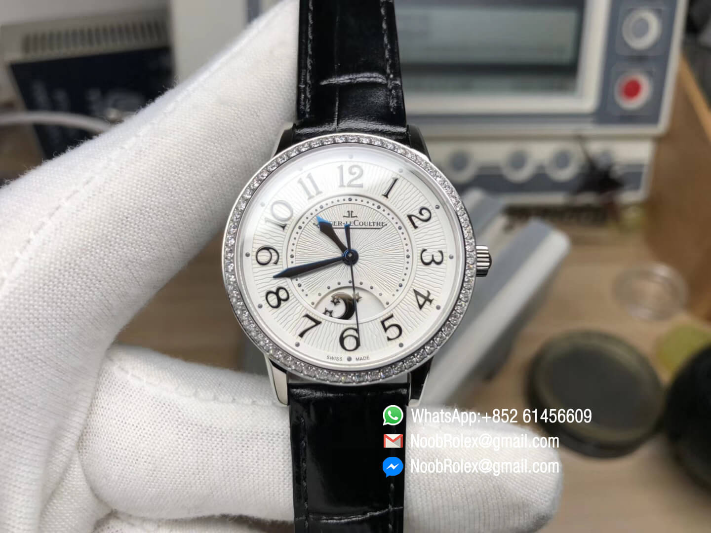 Rendez-Vous Night & Day Steel Case White Textured Dial Diamonds Bezel on Black Leather Strap A898 ZF Best Quality Edition