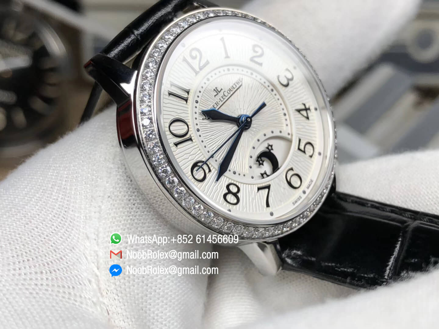 Rendez-Vous Night & Day Steel Case White Textured Dial Diamonds Bezel on Black Leather Strap A898 ZF Best Quality Edition