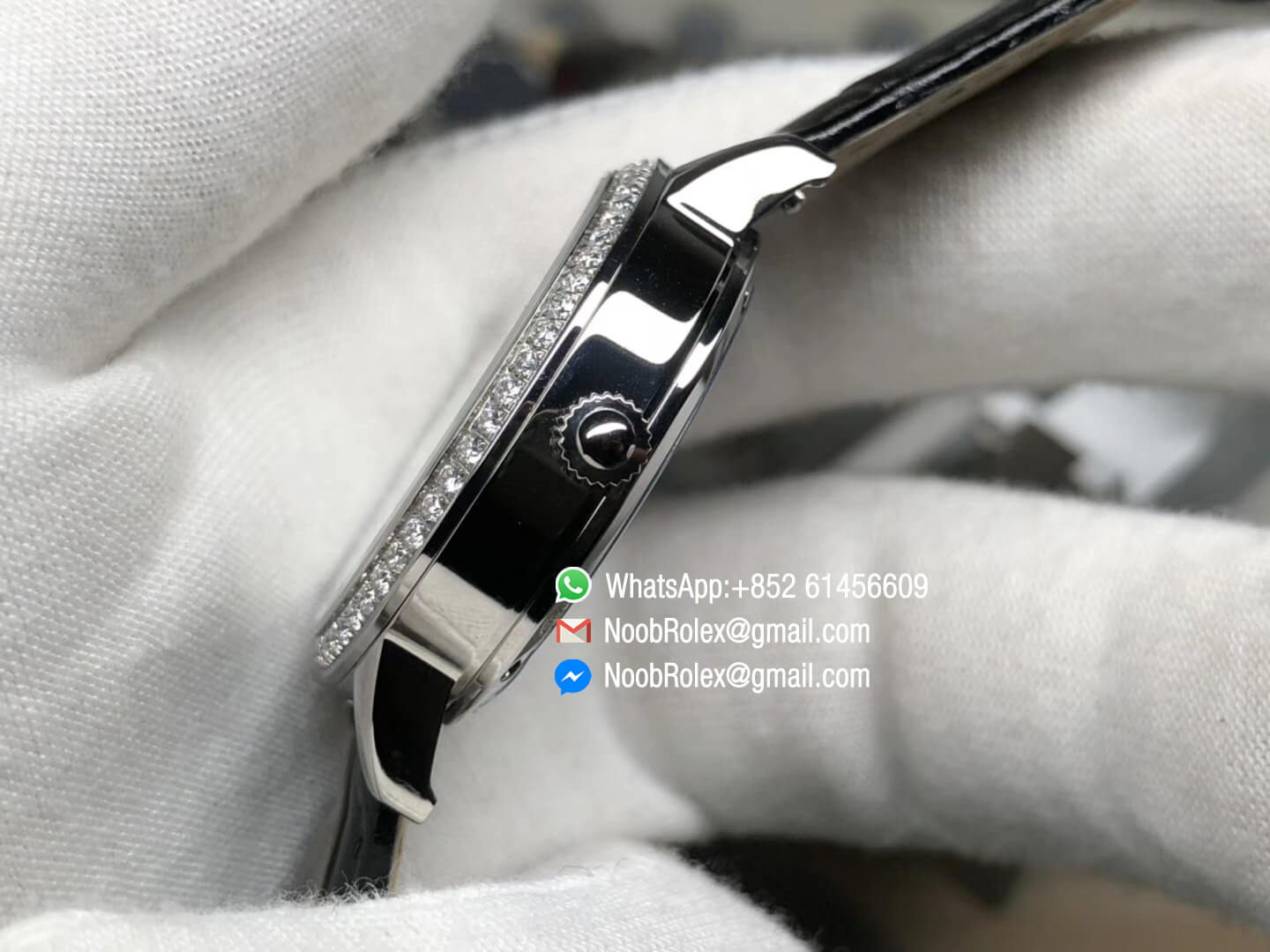 Rendez-Vous Night & Day Steel Case White Textured Dial Diamonds Bezel on Black Leather Strap A898 ZF Best Quality Edition