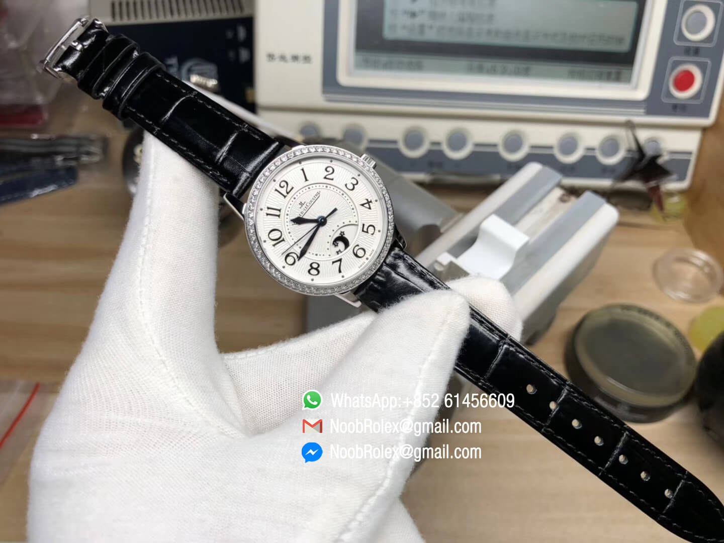 Rendez-Vous Night & Day Steel Case White Textured Dial Diamonds Bezel on Black Leather Strap A898 ZF Best Quality Edition