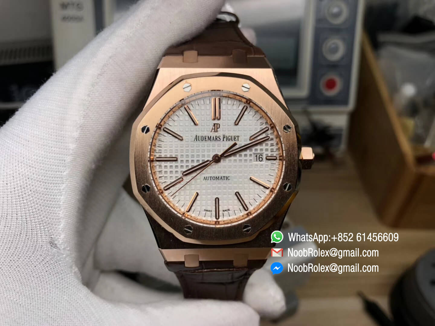 Royal Oak 15400 Customized Watch Wrapped Real 18K Rose Gold Case Silver Dial Clone Swiss 3120 Movement JF Top Quality