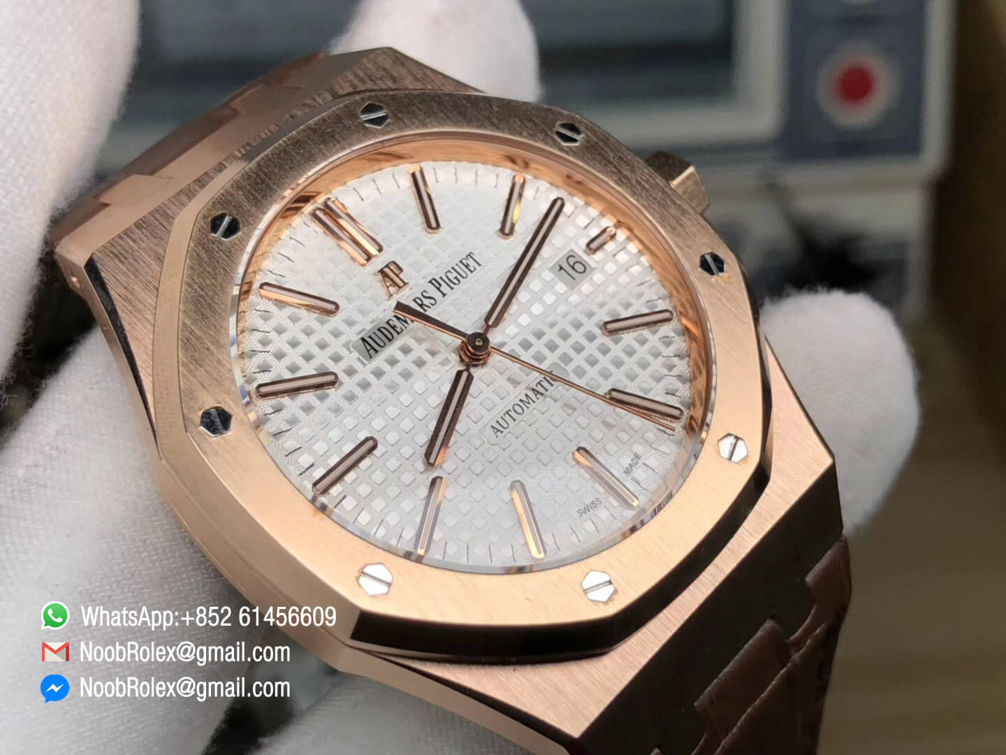 Royal Oak 15400 Customized Watch Wrapped Real 18K Rose Gold Case Silver Dial Clone Swiss 3120 Movement JF Top Quality