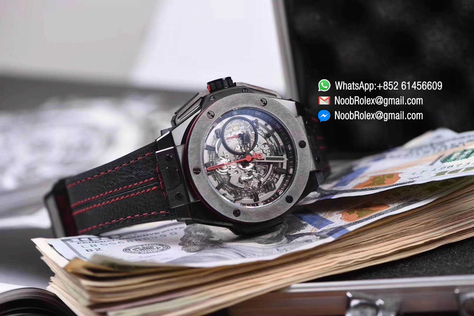 Big Bang Ferrari Unico All Black Limited Edition Chronograph Watch Titanium Case Ceramic Bezel Skeleton Dial HUB1241 Automatic Movement HBB V6 1:1 Best Clone Quality