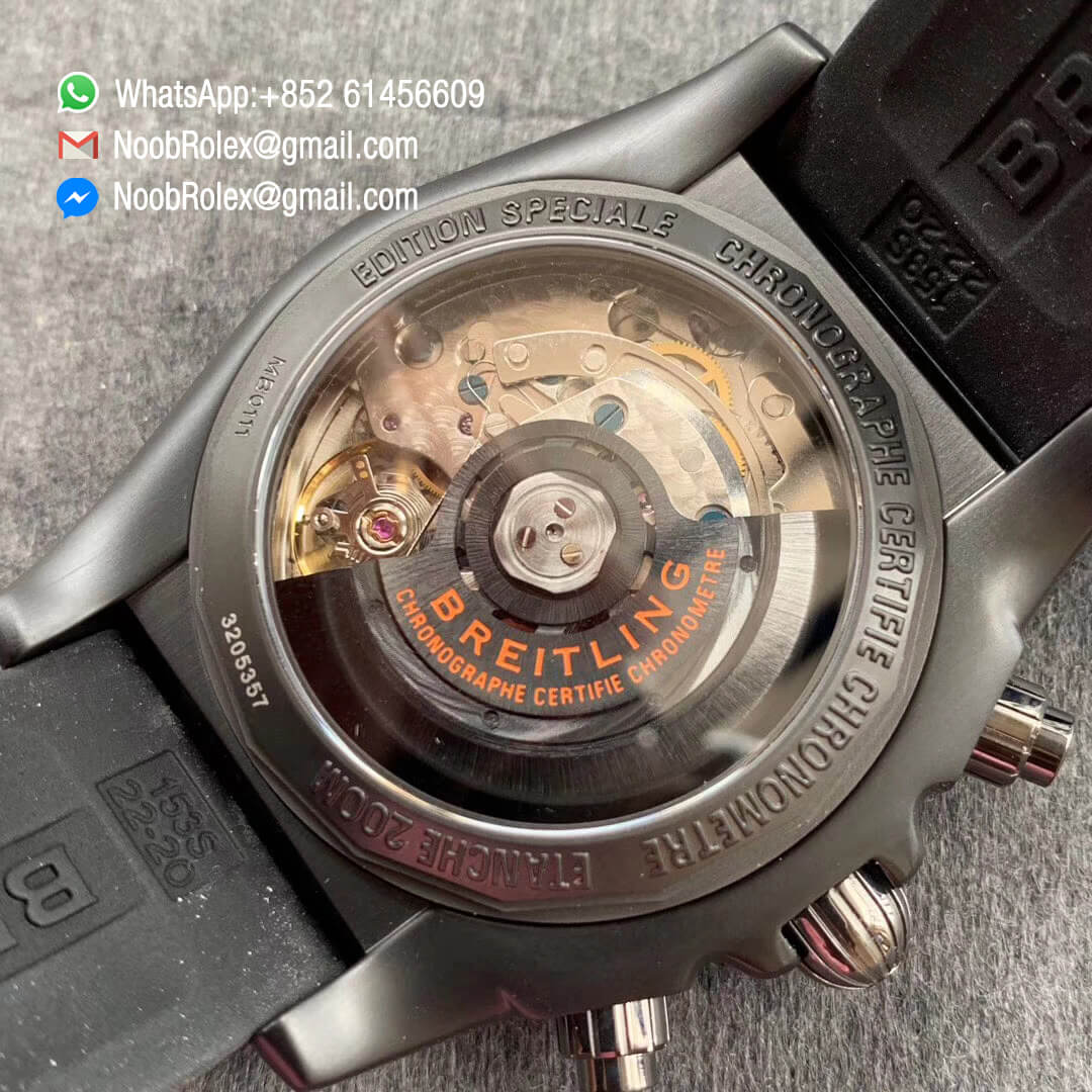 Chronomat Chronograph Watch 44mm Blacksteel Orange Black Dial on Black Rubber Strap A7750 GF 1:1 Clone Best Quality