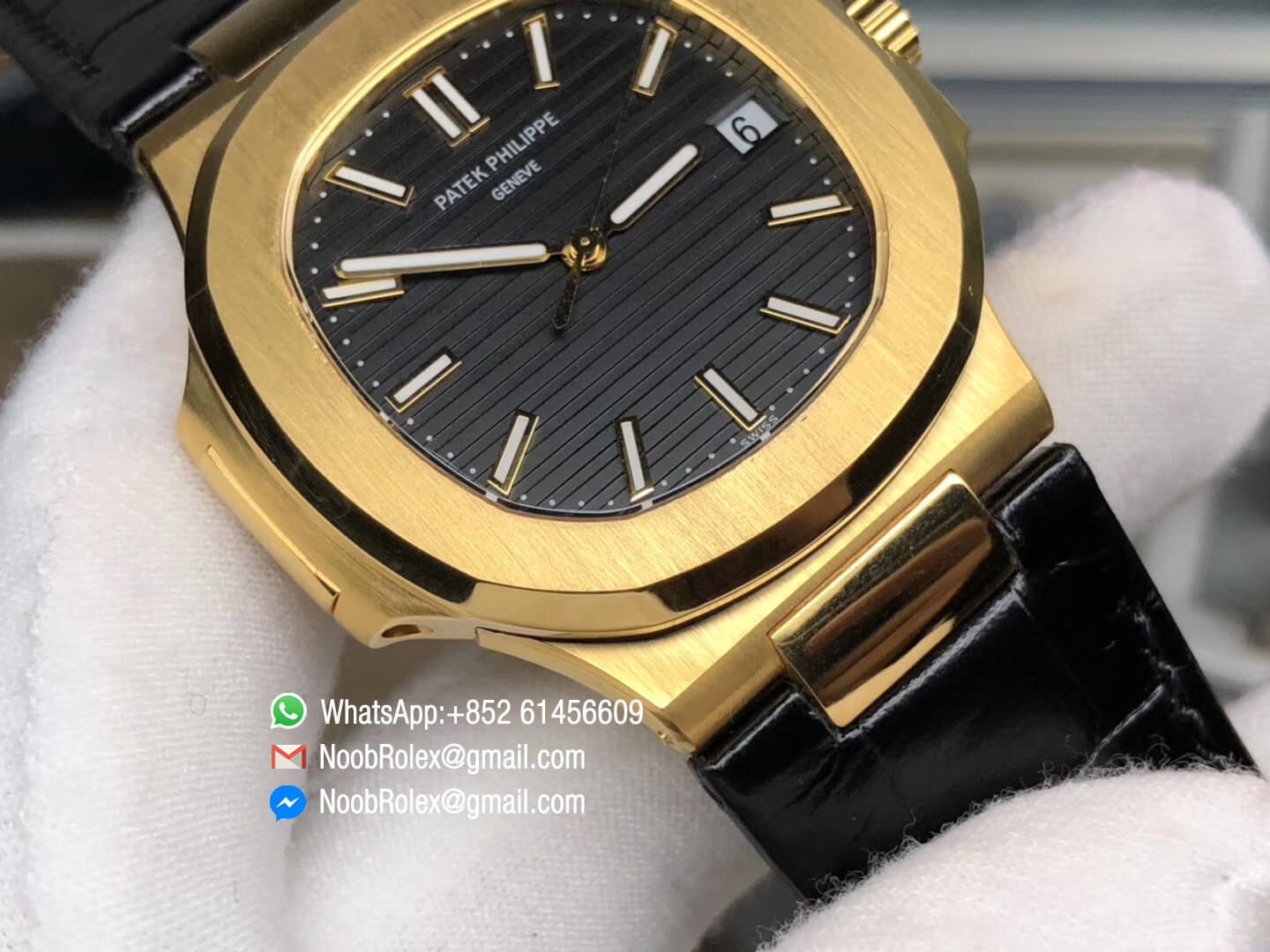 Nautilus Jumbo 5711 Wrapped Real 18K Yellow Gold Case Black Textured Dial Black Croco Strap A324 Movement