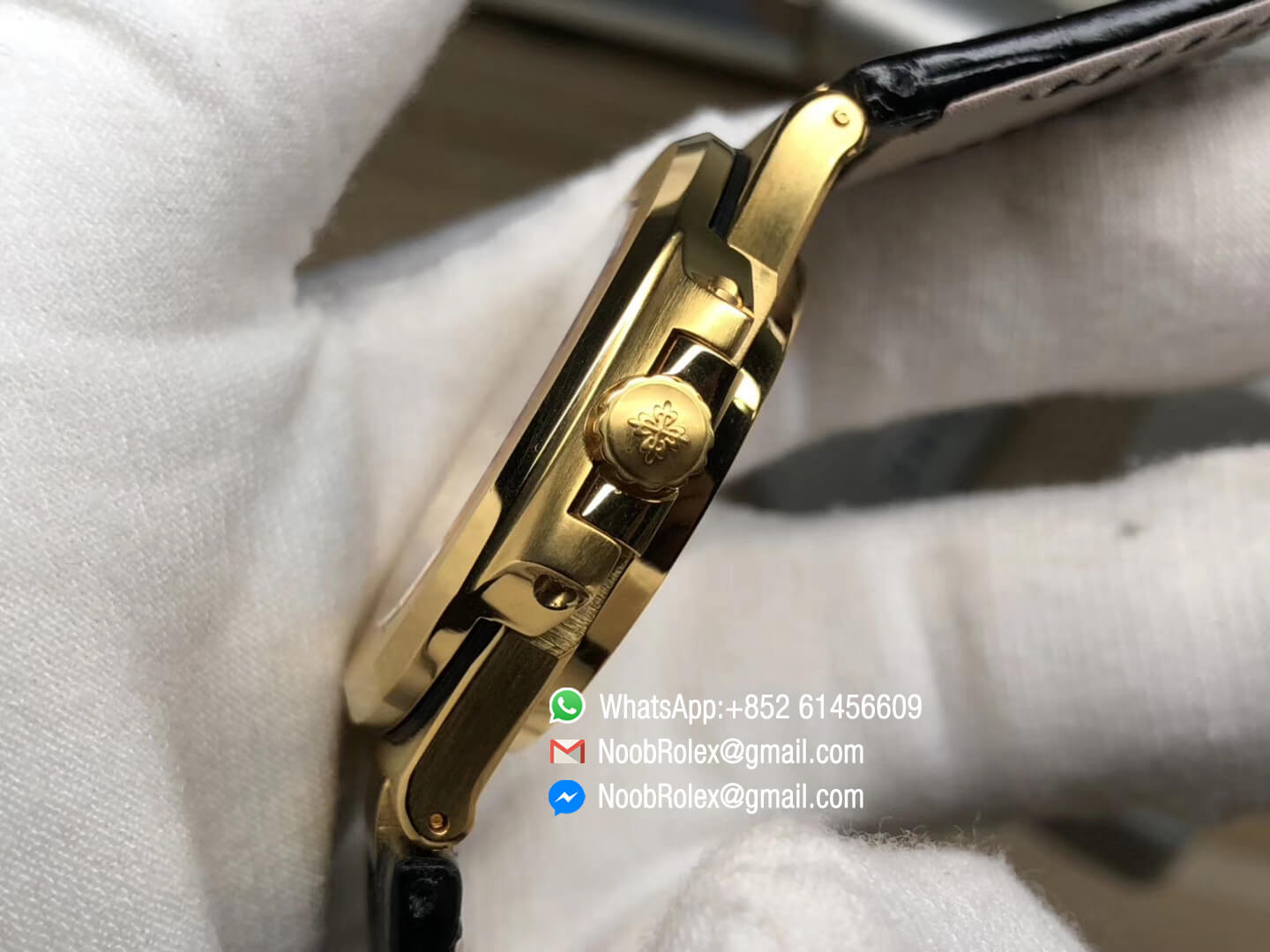 Nautilus Jumbo 5711 Wrapped Real 18K Yellow Gold Case Black Textured Dial Black Croco Strap A324 Movement