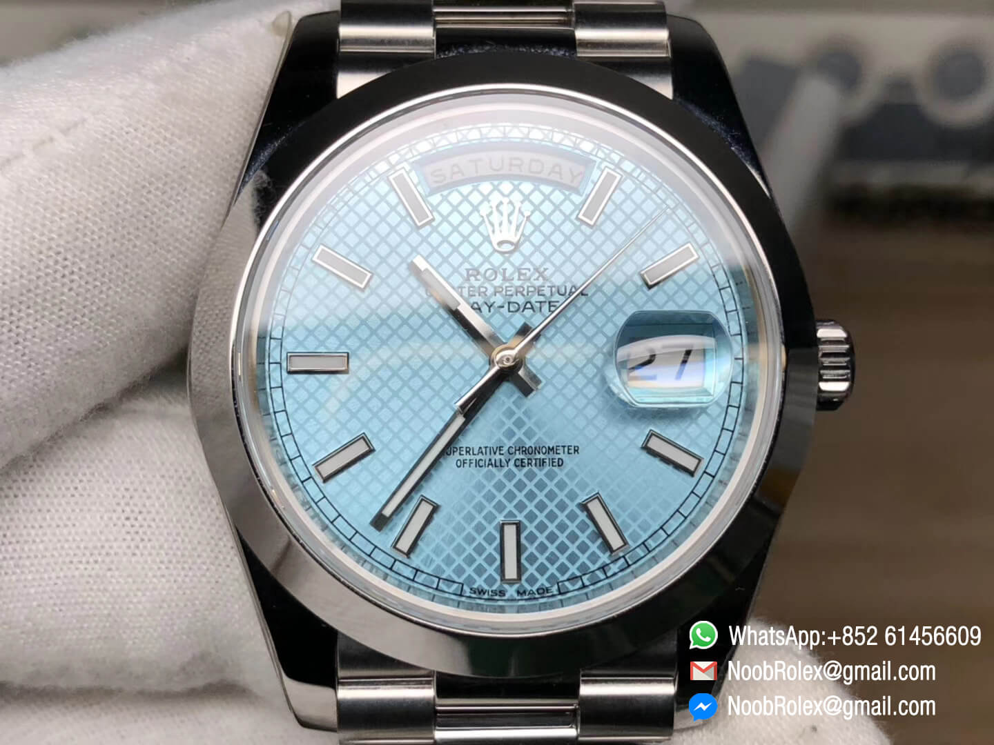 Oyster Perpetual Day-Date 40 228239 Steel Case Ice Blue with Diagonal Motif Dial Asian Clone Calibre 3255 Movement President Bracelet