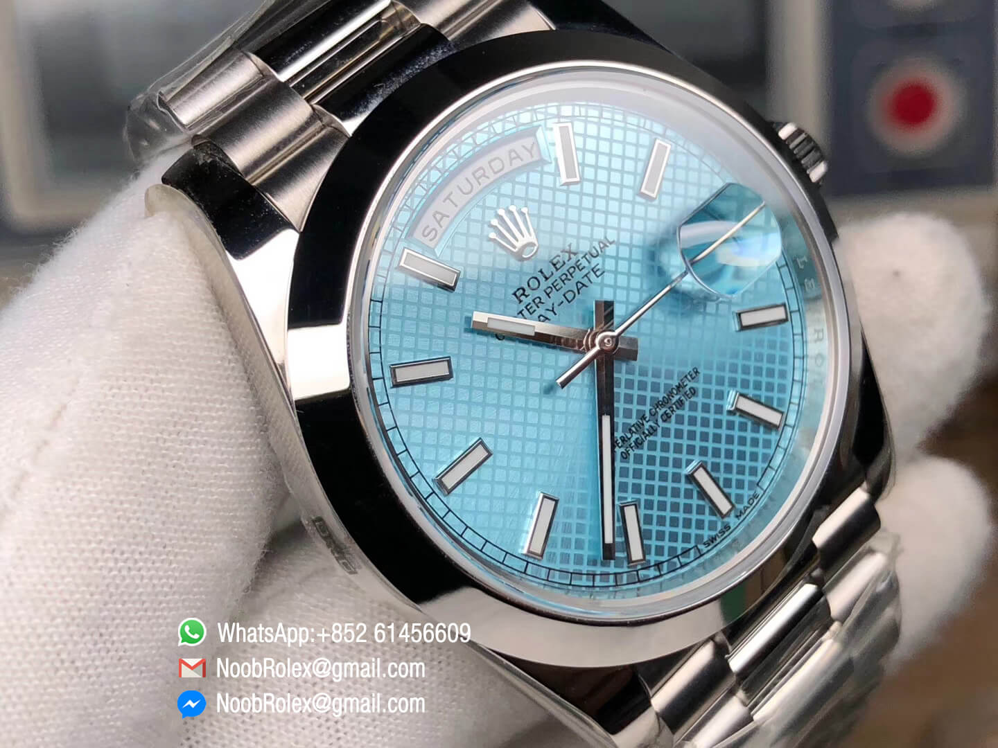 Oyster Perpetual Day-Date 40 228239 Steel Case Ice Blue with Diagonal Motif Dial Asian Clone Calibre 3255 Movement President Bracelet
