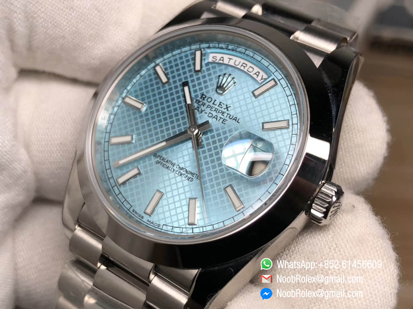 Oyster Perpetual Day-Date 40 228239 Steel Case Ice Blue with Diagonal Motif Dial Asian Clone Calibre 3255 Movement President Bracelet