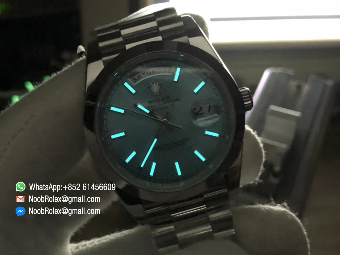 Oyster Perpetual Day-Date 40 228239 Steel Case Ice Blue with Diagonal Motif Dial Asian Clone Calibre 3255 Movement President Bracelet