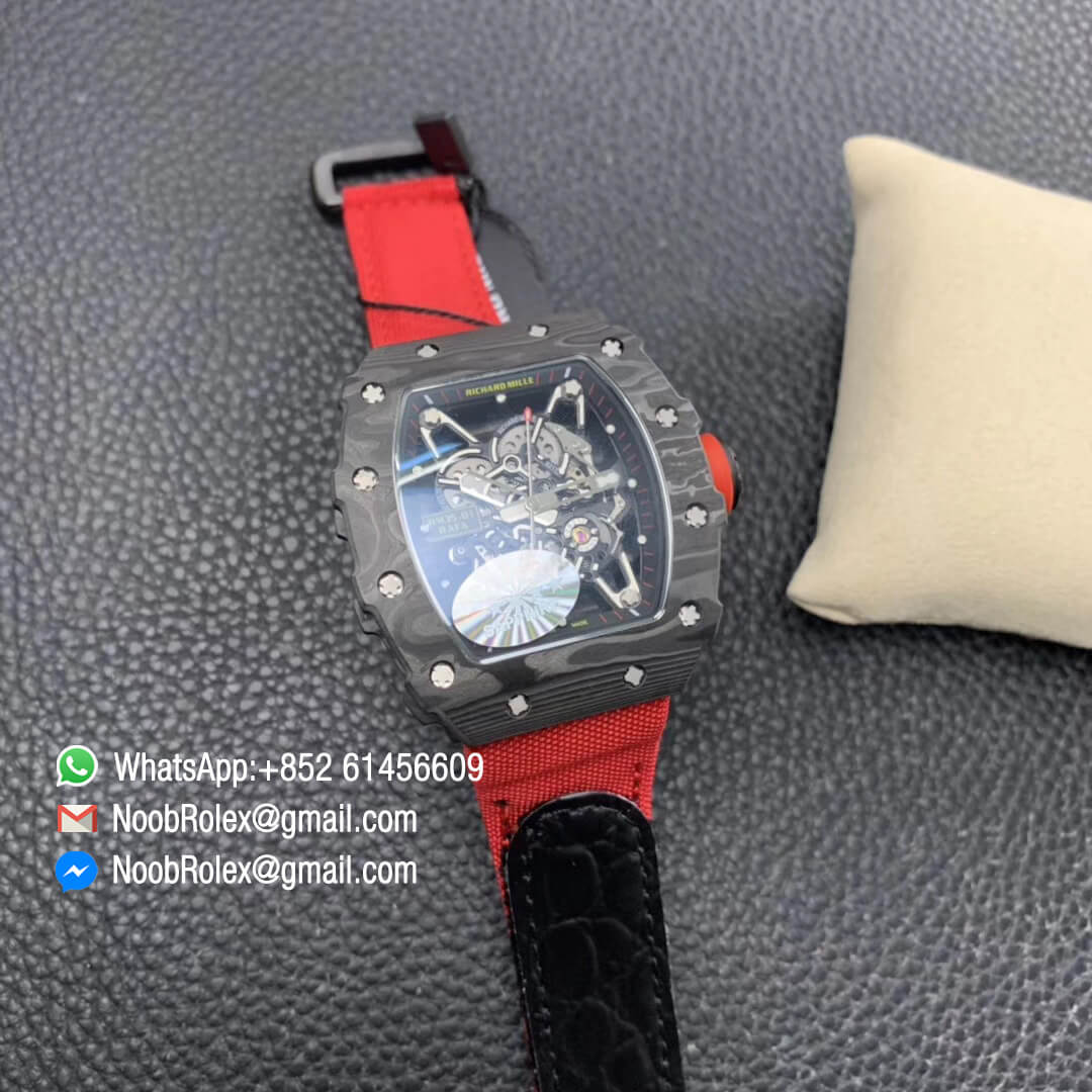 RM35-01 Rafael Nadal 2019 Z Factory 1:1 Best Edition The Best Texture Forged Carbon Caseback Skeleton Dial Red on Red Rubber Strap MIYOTA8215 V2