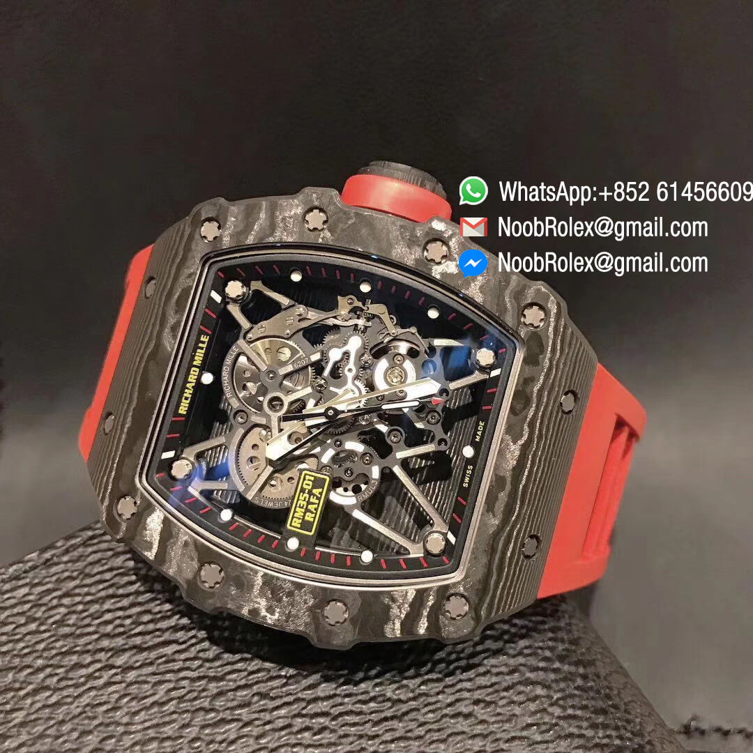 RM35-01 Rafael Nadal 2019 Z Factory 1:1 Best Edition The Best Texture Forged Carbon Caseback Skeleton Dial Red on Red Rubber Strap MIYOTA8215 V2