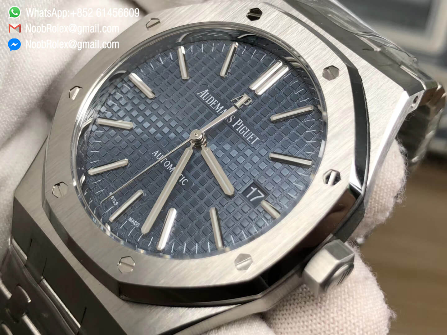 AP Royal Oak 41mm 15400 Stainless Steel Case Blue Textured Dial on Steel Bracelet A3120 JF 1:1 Best Edition V5