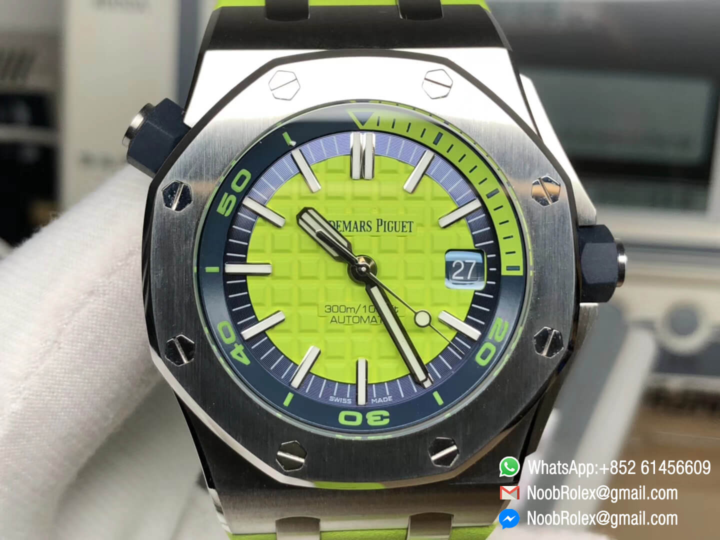 AP Royal Oak Offshore Diver Watch 15710 Green Theme Green Dial Steel Case on XS Rubber Strap A3120 JF 1:1 Best Edition