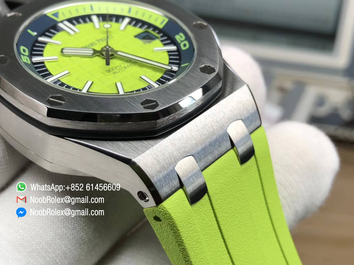AP Royal Oak Offshore Diver Watch 15710 Green Theme Green Dial Steel Case on XS Rubber Strap A3120 JF 1:1 Best Edition