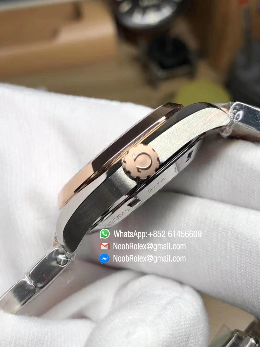 Aqua Terra 150M 34mm Ladies Watch Stainless Steel Case Pink MOP Dial Rose Gold Bezel on Two Tone Steel in Rose Gold Bracelet A8520 3SF Best Edition