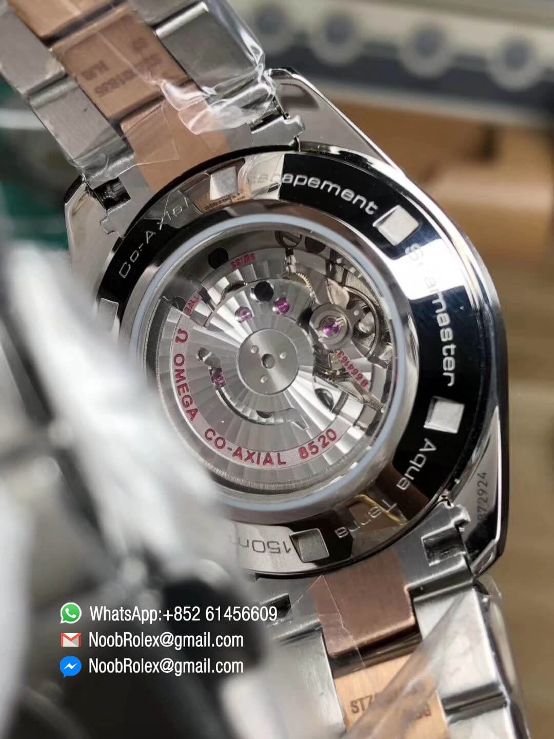 Aqua Terra 150M 34mm Ladies Watch Stainless Steel Case Pink MOP Dial Rose Gold Bezel on Two Tone Steel in Rose Gold Bracelet A8520 3SF Best Edition