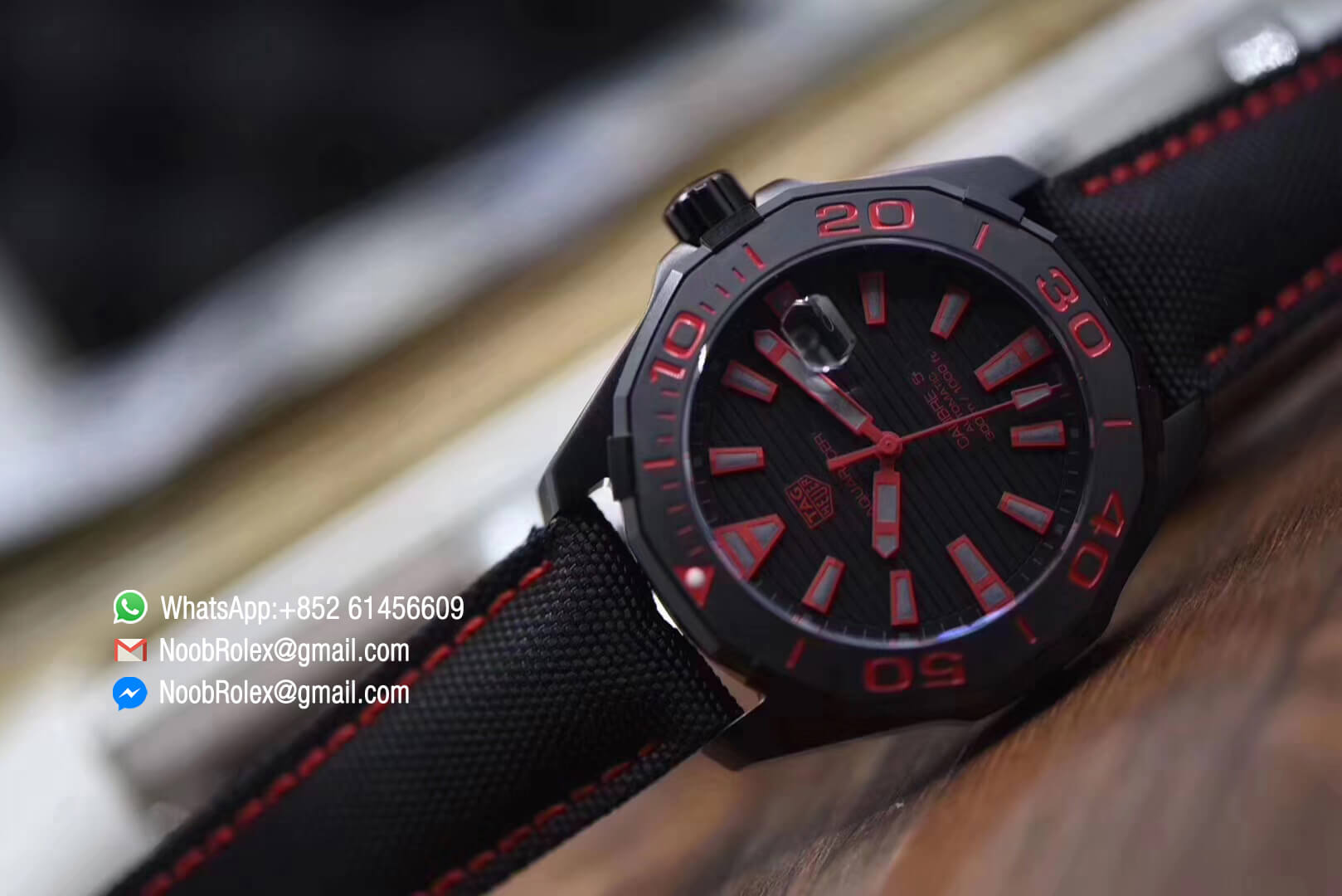 Aquaracer Calibre 5 300M PVD Plated Stainless Steel Case 43mm Black & Red Dial on Brown Nylon Strap A2824 V6F 1:1 Best Edition