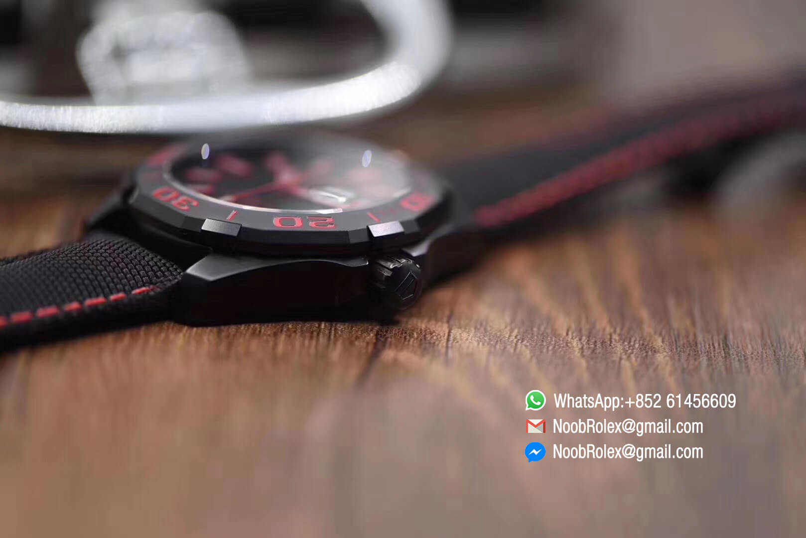 Aquaracer Calibre 5 300M PVD Plated Stainless Steel Case 43mm Black & Red Dial on Brown Nylon Strap A2824 V6F 1:1 Best Edition