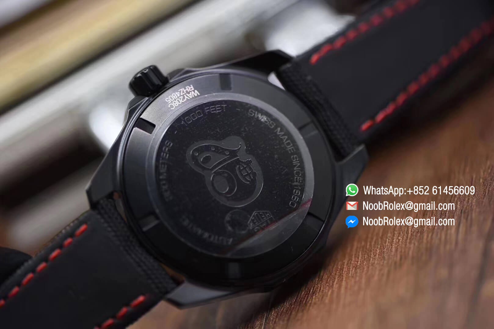 Aquaracer Calibre 5 300M PVD Plated Stainless Steel Case 43mm Black & Red Dial on Brown Nylon Strap A2824 V6F 1:1 Best Edition