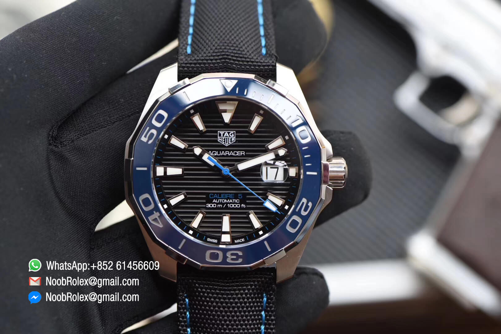 Aquaracer Calibre 5 Stainless Steel Case 43mm Black Dial Blue Hand on Black Nylon Strap A2824 V6F 1:1 Best Edition