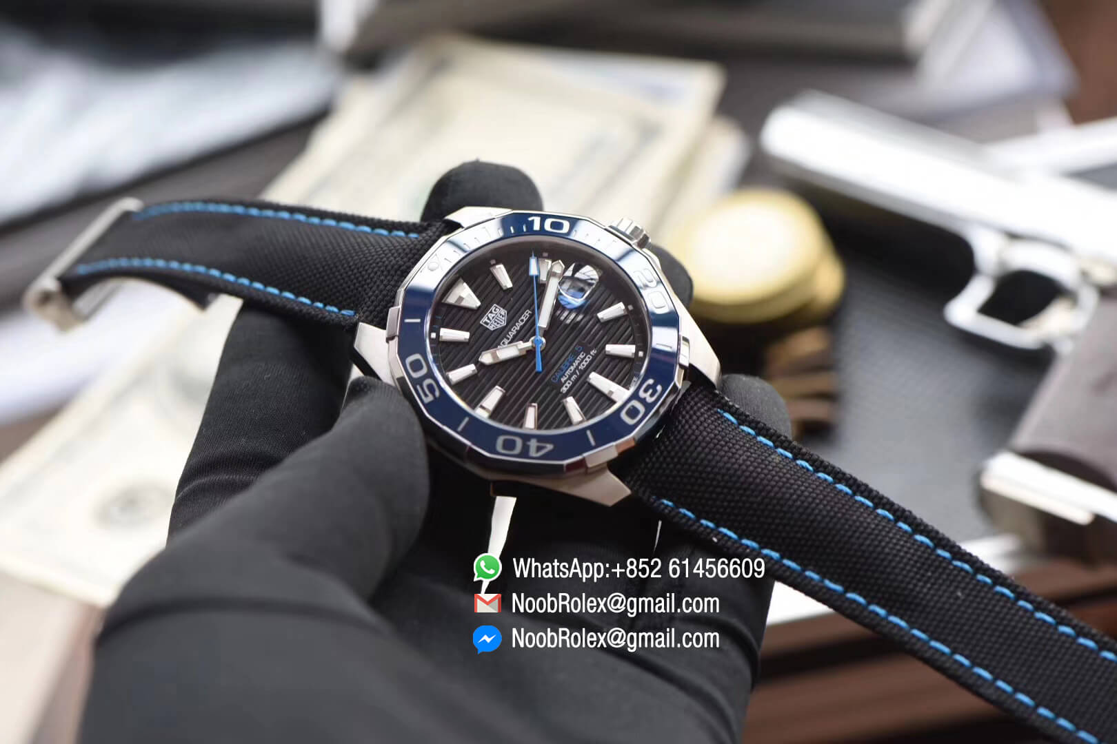 Aquaracer Calibre 5 Stainless Steel Case 43mm Black Dial Blue Hand on Black Nylon Strap A2824 V6F 1:1 Best Edition