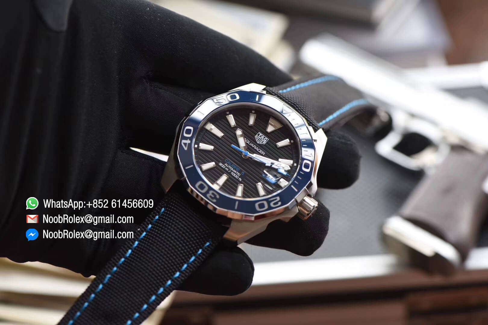 Aquaracer Calibre 5 Stainless Steel Case 43mm Black Dial Blue Hand on Black Nylon Strap A2824 V6F 1:1 Best Edition