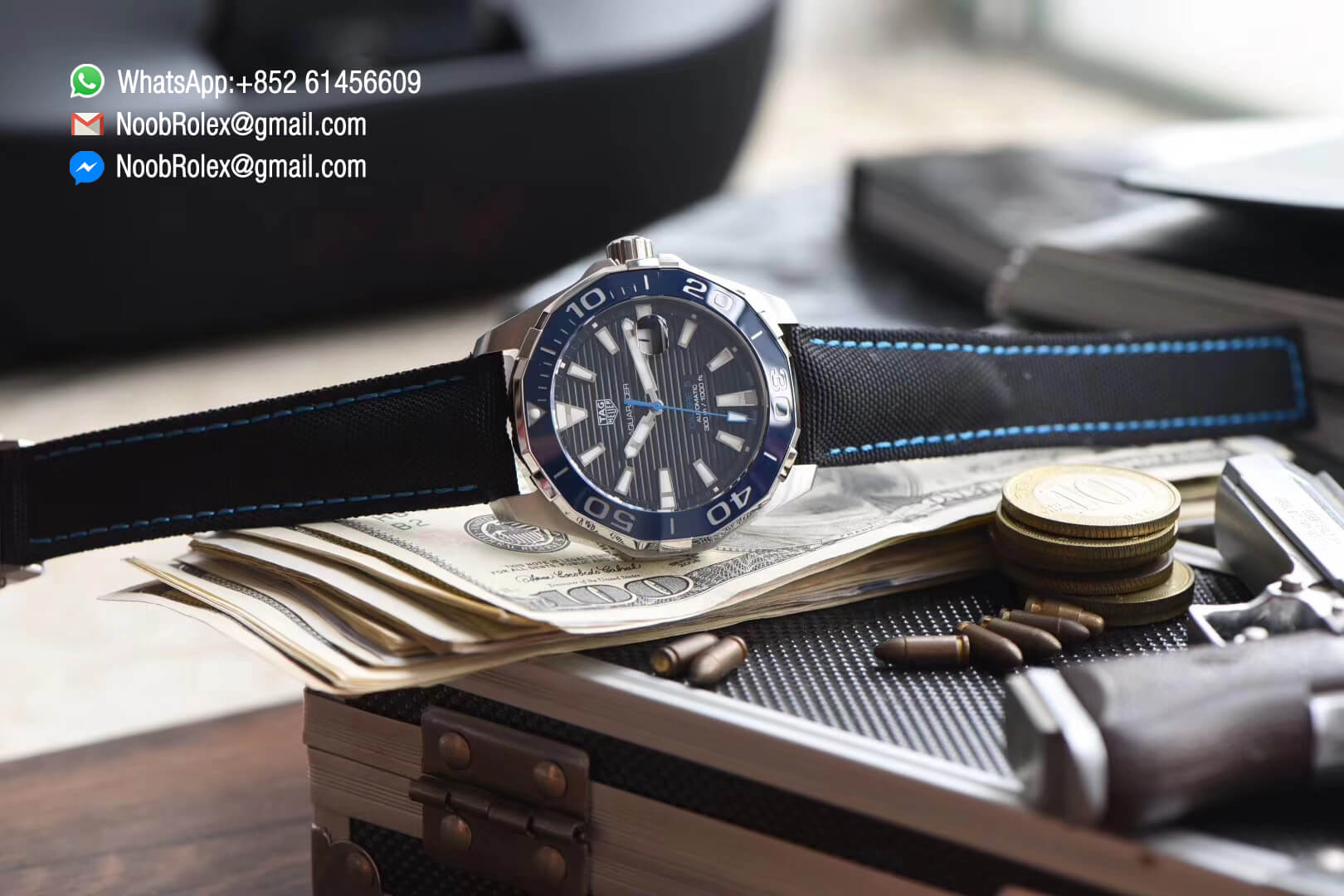 Aquaracer Calibre 5 Stainless Steel Case 43mm Black Dial Blue Hand on Black Nylon Strap A2824 V6F 1:1 Best Edition