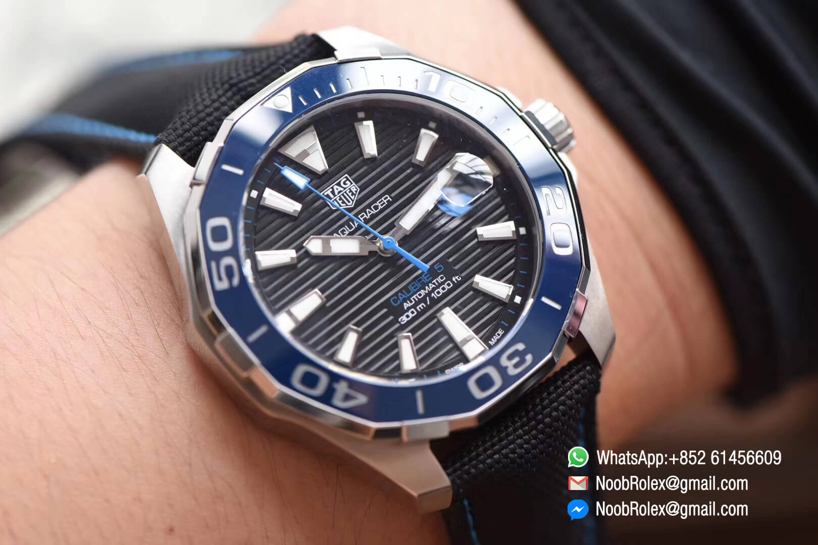 Aquaracer Calibre 5 Stainless Steel Case 43mm Black Dial Blue Hand on Black Nylon Strap A2824 V6F 1:1 Best Edition